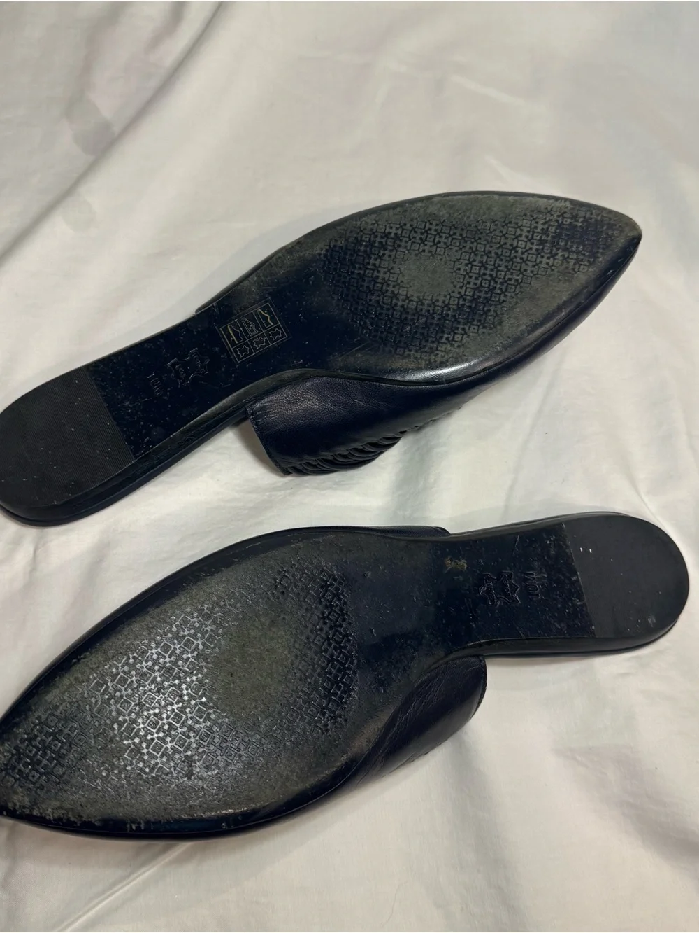 Tory Burch Navy Pointed-Toe Woven Slip-On Mules